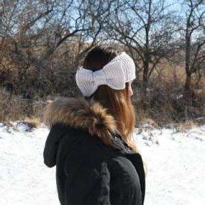 Removable Bow Knitted Headbands, Cable Knit..