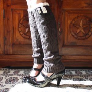 Charcoal Cable Knit Lacy Leg Warmers, Button Leg..
