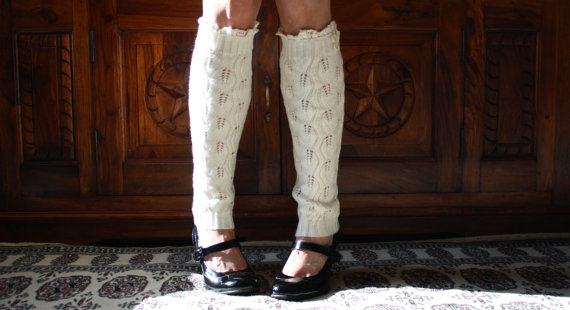 Ivory Cable Knit Lacy Leg Warmers, Button Leg Warmers, Leg Warmers, Lace Leg Warmers